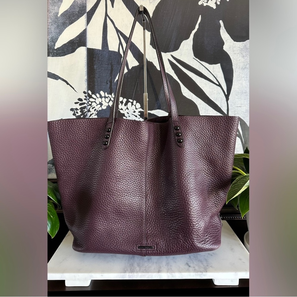 Rebecca Minkoff Studded Pebbled Leather Tote Bag - Burgundy Color